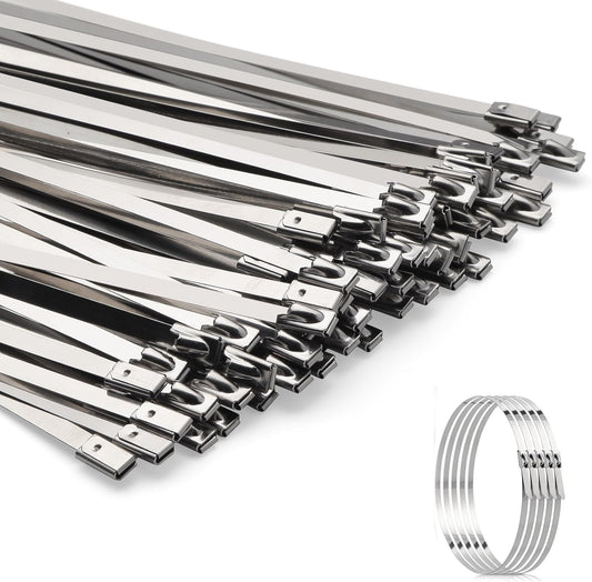 Metal Zip Ties 11.8 inch 100pcs 304 Stainless Steel Zip Ties Heavy Duty Multi Purpose Self Locking Cable Ties for Outdoor, Fence, Garden, Farm Automotive Applications Like Exhaust Packaging etc-VerdiqueGarden