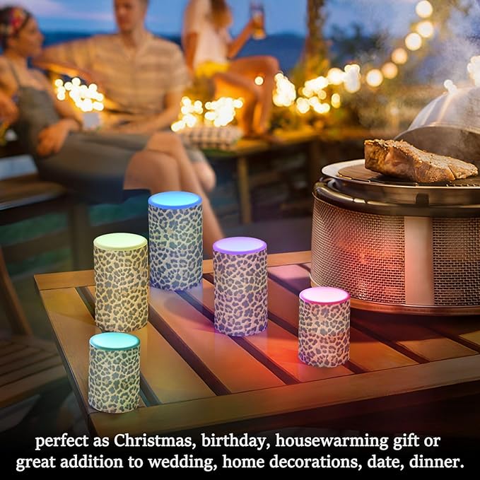 Flickering Flameless Candles, Leopard Texture LED Candles with Remote Timer, Set of 2 Battery Operated Candle for Valentine Wedding Birthday-VerdiqueGarden