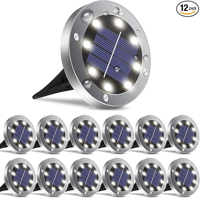 Solar Lights Outdoor,12 Pack Solar Lights Outdoor Waterproof,Solar Garden Lights Landscape Lighting for Outside Patio Pathway Yard Lawn Driveway Deck Step Walkway(White Light)-VerdiqueGarden