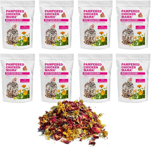 Pampered Chicken Mama Best Eggs Ever! Nesting Herbs for Chickens (8 Pounds Total) for Chicken Nesting Boxes Calcium Supplement for Chickens | Chicken Feed Supplies, Hen Treats for Coops (8 Bags)-VerdiqueGarden
