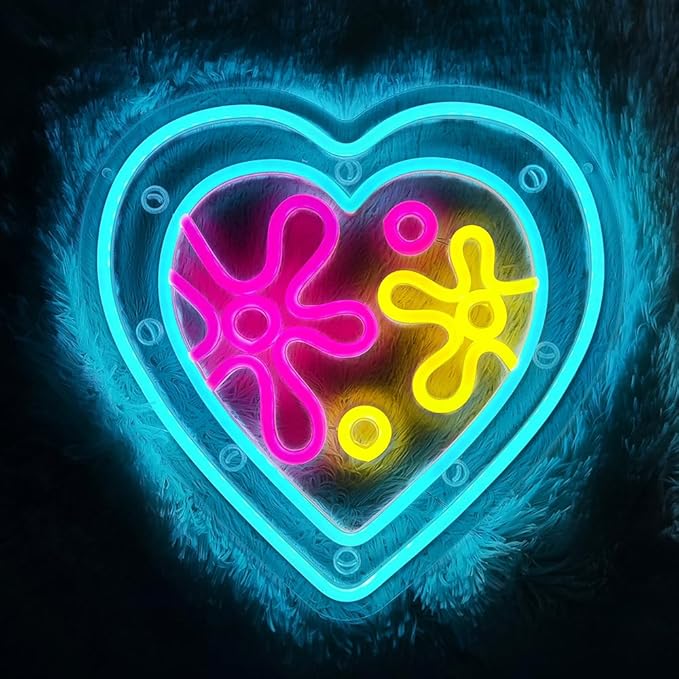 Cartoon Sea Wolrd Neon Lights Ocean World Porthole Neon Signs Heart Shaped Porthole Neon Light Up Sign Led Ocean Neon Sign for Bedroom Birthday Gifts for Kids USB Powered,Size13.5 * 12.5inch(JWD026)-VerdiqueGarden