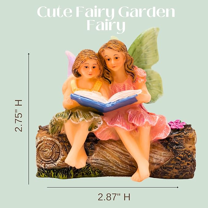 Fairies for Fairy Garden, Fairy Garden Accessories for a Garden - Garden Fairies for a Miniature Fairy Garden - Cute Fairy Garden Fairies, Sitting Sister Fairies-VerdiqueGarden