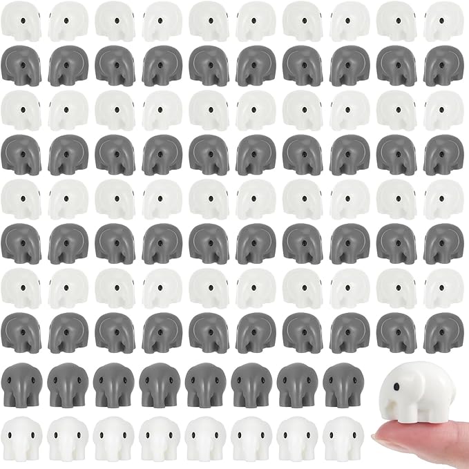 100 Pcs Mini Resin Elephants Miniature Animal Figurines Cute Elephants Fairy Garden Miniature Moss Landscape DIY Home Decor Terrarium Crafts Fairy Garden Decoration Accessories(Black,White)-VerdiqueGarden