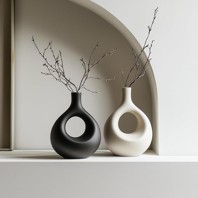 NOBULA Ceramic Bagel Vases C5 – Thoughtful for Mom – Elegant Set of 2 for Living Room, Bedroom or Table – Modern Home Decor She’ll Love – Perfect for Flowers & Plants-VerdiqueGarden