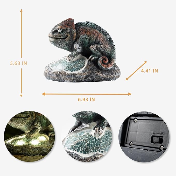 Solar Chameleon Garden Statues Outdoor Decor Resin Chameleon Figurine with Solar Light for Patio,Balcony,Yard,Lawn Ornament,Perfect Garden Gift-VerdiqueGarden