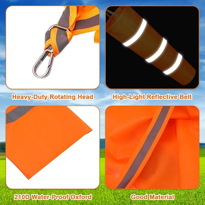 10 Pcs Airport Windsocks 40 Inch Outdoor Hanging Heavy Duty Wind Direction Measurement Wind Sock Windsocks with Reflective Belt for Outdoors Airport Farm Park (Orange)-VerdiqueGarden