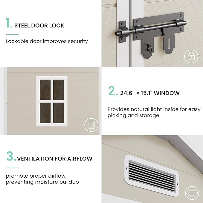 UDPATIO Outdoor Storage Shed 7.5x10.7 FT, Plastic Garden Shed for Bike, Garbage Can, Tool, Outside Sheds & Outdoor Resin Shed with Lockable Door for Backyard, Patio, Lawn, Standstone-VerdiqueGarden
