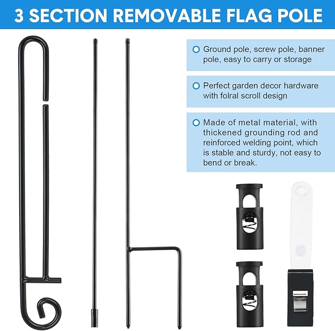 10 Pack Garden Flag Stand with Flag Stoppers and Clips, Black Powder Coated Weather Proof Garden Flag Pole Holder for Outdoor Garden Flag (Classic Style, 15.2 x 33.1 Inch)-VerdiqueGarden