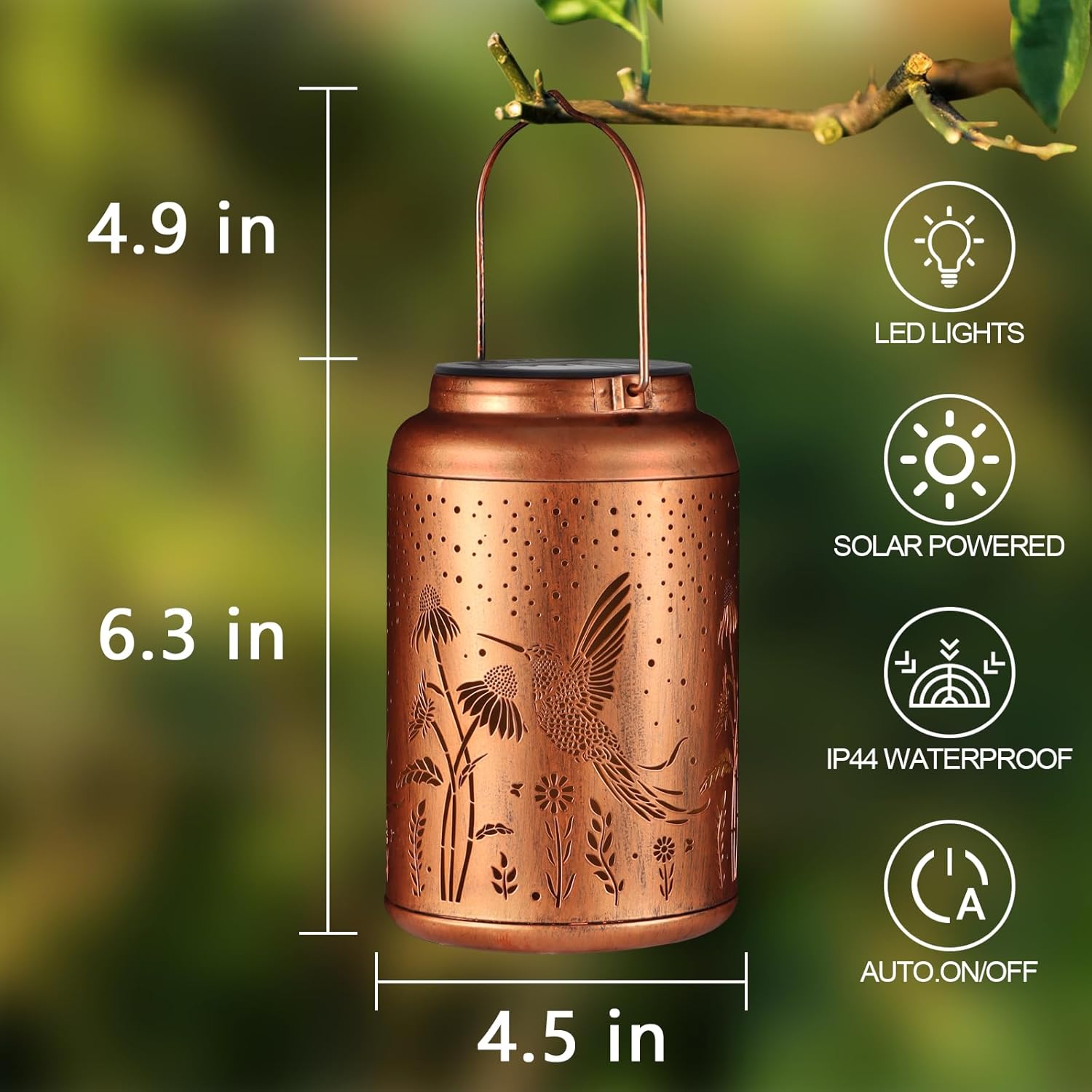 Solar Lanterns Outdoor Waterproof Hummingbird Garden Decor Christmas Gifts for Women Mom Grandma Hanging Lights Metal Decoration Outside for Yard, Patio,Backyard,Porch(Long-Tailed Hummingbird)-VerdiqueGarden