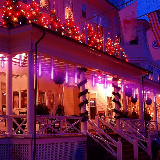 Aokudoni Halloween Decorations Outdoor, Upgraded 16inch/40cm Meteor Shower Rain Lights, Purple Icicle String Lights for Xmas Tree Decoration Holiday New Year Party, UL Plug-VerdiqueGarden