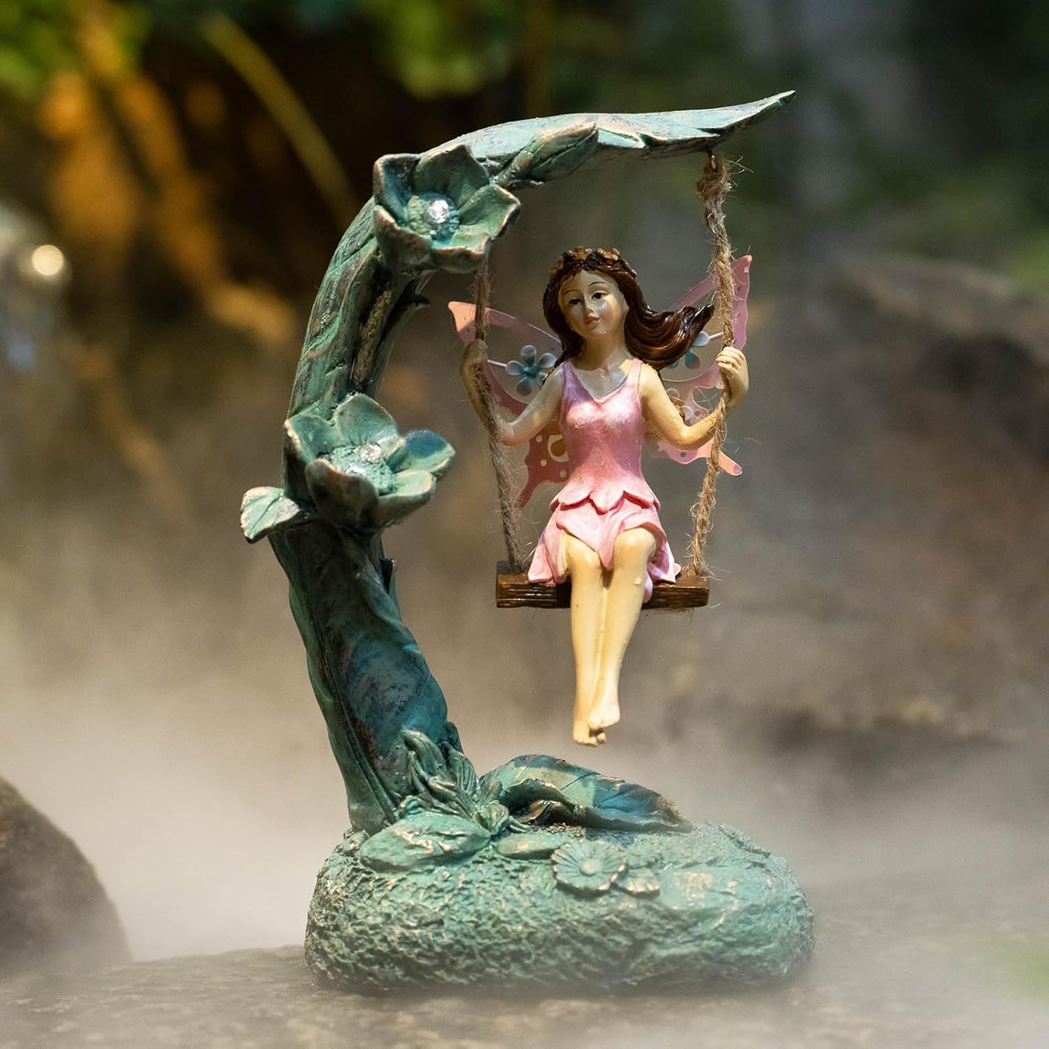 Garden Flower Fairy Outdoor Statue Decor Funny Swing Fairy Ornaments Figurines for Patio Lawn Yard Porch Outside Garden Gifts,9.05 Inches Tall ﻿ ﻿ ﻿-VerdiqueGarden