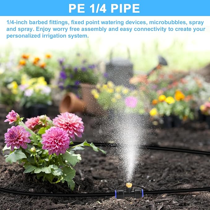 1/4 PE Drip Irrigation Tubing, 100FT Drip Irrigation Hose, Push-To-Connect Compatible- Misting Tubing or Blank Distribution Tubing for DIY Garden Irrigation Hydroponics System-VerdiqueGarden
