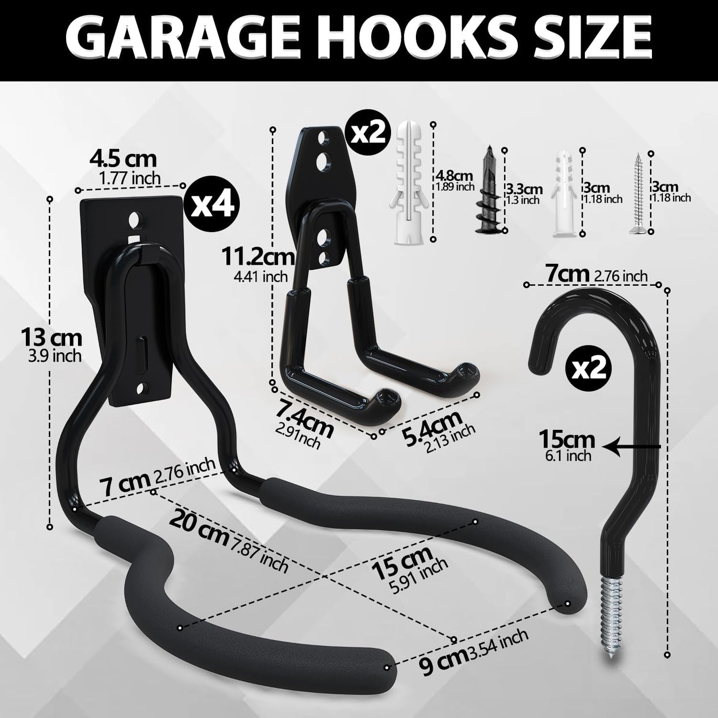 3-H Weed Eater Hanger 4 Pack,2 Garden Hose Holder,2 Screw in Hooks,Utility Weedeater Rack,Tool Hangers for Organizing and Hanging Weed Wacker,Leaf Blower,String Trimmer in Garden-VerdiqueGarden