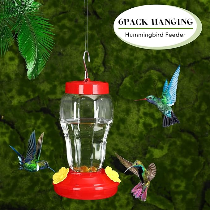 6 Pcs Hummingbird Feeder with Hanging Wires for Outdoor Hanging 16 oz Plastic Hummingbird Feeders Bird Feeder for Outside Wild Bird Feeder with 5 Feeding Ports for Home Garden Yard, Easy Filling-VerdiqueGarden