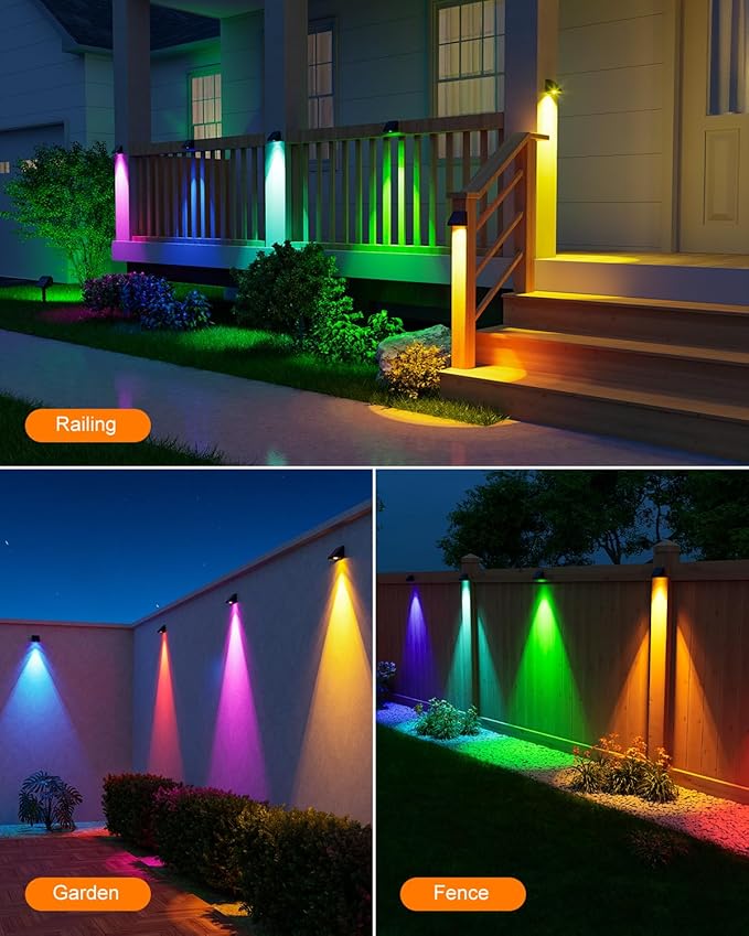 12 Pack Color Changing Solar Powered Fence Lights Outdoor Decorative LED Waterproof Yard Lighting for Outside Wall, Deck, House Patio, Rail, Stair, Backyard, 8 Colorful Modes, Easy 1-Min Installation-VerdiqueGarden