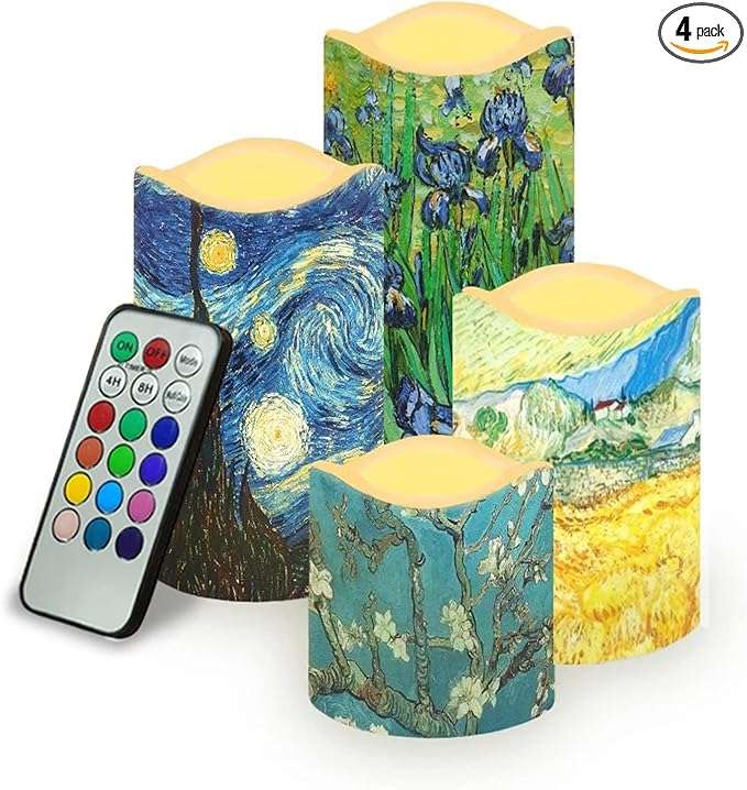 Ystardream Oil Painting Flameless Candles Plastic Moving Flickering LED Candles with Remote Color Changing & Timer,4 Packs-VerdiqueGarden