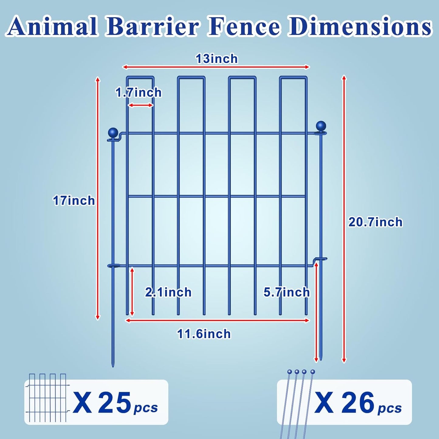 Animal Barrier Fence, 25 Panels Garden Fence Animal Barrier, 27 ft(L)×17 in(H), No Dig Fences for Dogs and Rabbits, Rustproof Metal Garden Fencing, Under Fences Border Barrier for Outdoor, Yard, Patio-VerdiqueGarden