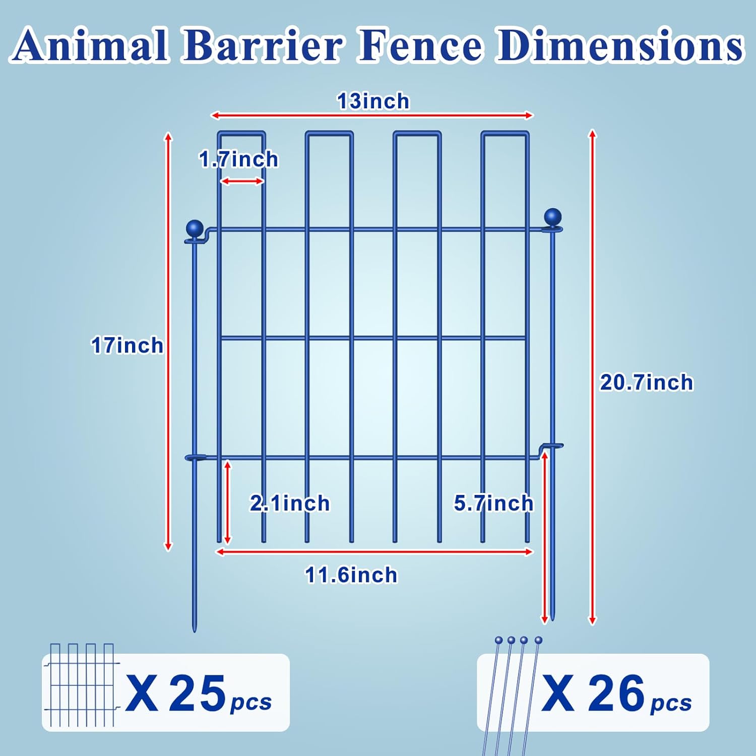 Animal Barrier Fence, 25 Panels Garden Fence Animal Barrier, 27 ft(L)×17 in(H), No Dig Fences for Dogs and Rabbits, Rustproof Metal Garden Fencing, Under Fences Border Barrier for Outdoor, Yard, Patio-VerdiqueGarden