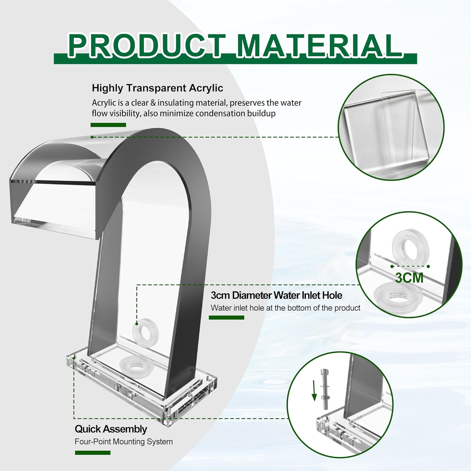 S-Shape Waterfall Spillway Ground Pool Fountain, LONGRUNNEW Transparent Acrylic Outdoor Water Feature 14.09" x 9.57" x 10.04" for Garden Decor, Landscape Accents & Patio Pond Water Feature-Small-VerdiqueGarden