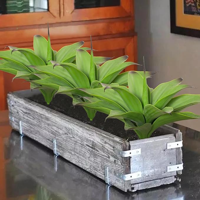 Fake Plants Artificial Agave Plants,Large UV Resistant Fake Agave Planters for Indoor and Outdoor Decorating Tropical Plant Succulents Greenery Indoor Decor13.8 (2Pack, Dark Green)-VerdiqueGarden