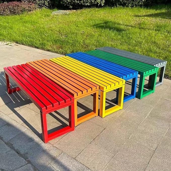 Weatherproof Metal Dining Bench, Outdoor Bench Backless Patio Bench 2-Person Farmhouse Bench Garden Bench for Kitchen, Living Room, Entryway(Orange,5.9ft)-VerdiqueGarden