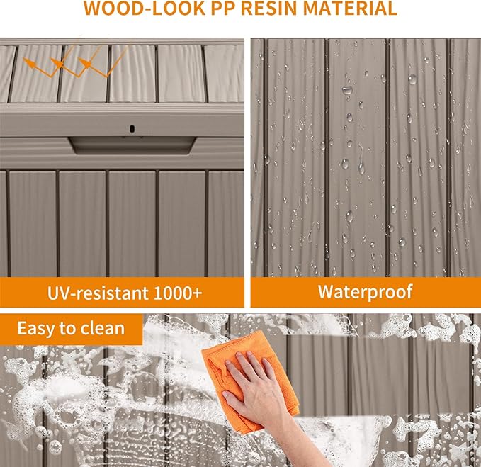 45 Gallon Resin Deck Box, Lockable Patio Outdoor Storage Box for Furniture, Garden Tools and Tools Storage, Waterproof Outside Storage Boxes - Grey-VerdiqueGarden