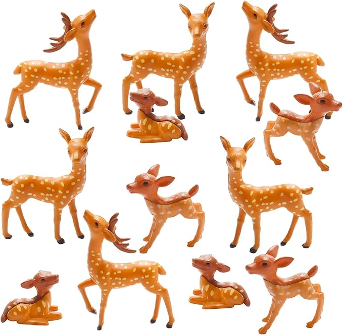 Exasinine 12 Pcs Mothers Love Deer Figurines Forest Animal Figurines Woodland Animals Creatures Figurines Miniature Deer for Crafts Fairy Garden Supplies Cake Toppers-VerdiqueGarden