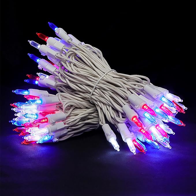Red White and Blue Christmas LED Lights - 2 Pack 100 Count 4th of July Mini String Lights for Tree, Party, Memorial Day Decorations, 2 Sets 33 Feet White Wire, UL Certified, Connectable-VerdiqueGarden
