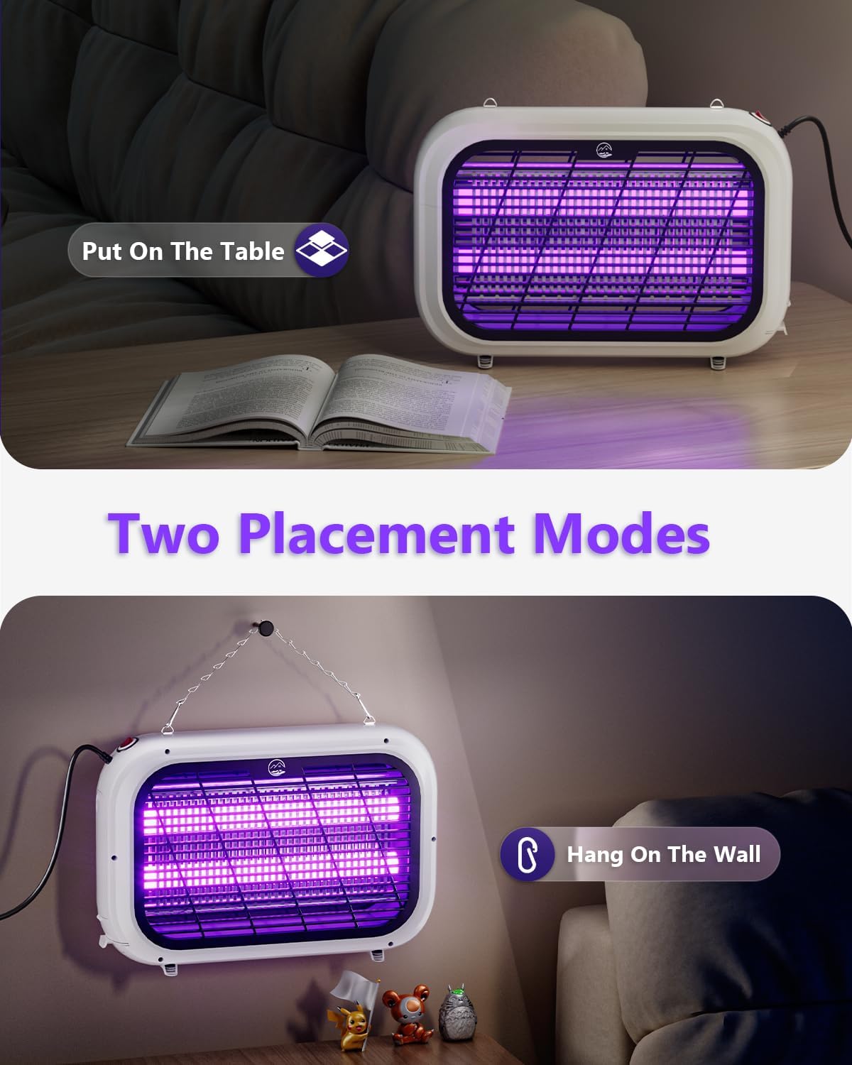 Bug Zapper Indoor, High Voltage Electric Mosquito Zapper, Durable Fly Trap Mosquito Trap, Fly Zapper with Removable Washable Tray for Home Patio Backyard, Including 2 Replacement Bulbs-VerdiqueGarden