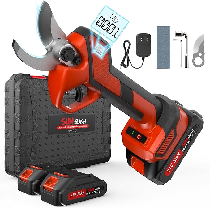 Upgraded Cordless Electric Pruning Shears with LCD Display, Battery Powered Garden Shears with Brushless Motor, 2 Rechargeable Batteries, 2 Inch (50mm) Cutting for Trees, Shrubs, and Yard Trimming-VerdiqueGarden