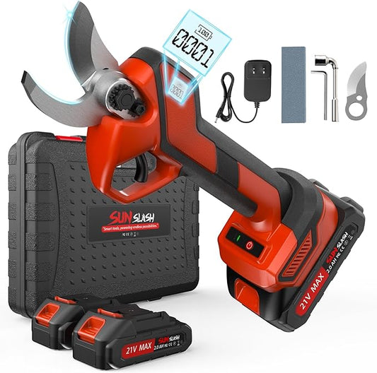 Upgraded Cordless Electric Pruning Shears with LCD Display, Battery Powered Garden Shears with Brushless Motor, 2 Rechargeable Batteries, 2 Inch (50mm) Cutting for Trees, Shrubs, and Yard Trimming-VerdiqueGarden