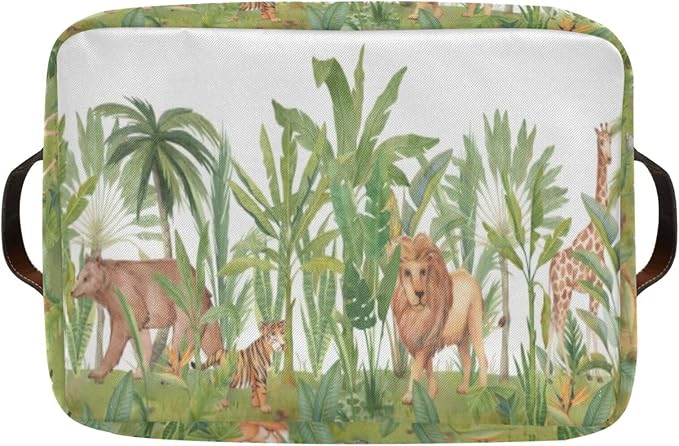 Animal Rectangular Storage Basket Organizer Bin Shelf Baskets For Home Office Dorm Lions Tigers Bears Giraffes Forests-VerdiqueGarden