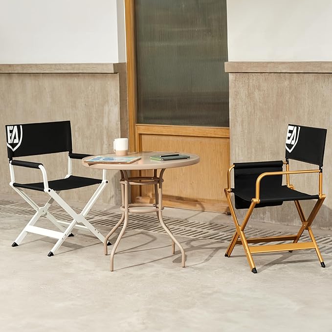 EVER ADVANCED Aluminum Directors Chair, Folding Studio Movie Chairs Camping Event Vendor Chair, 19" Seat Height Black Fabric/Golden Frame, Support 350lbs-VerdiqueGarden