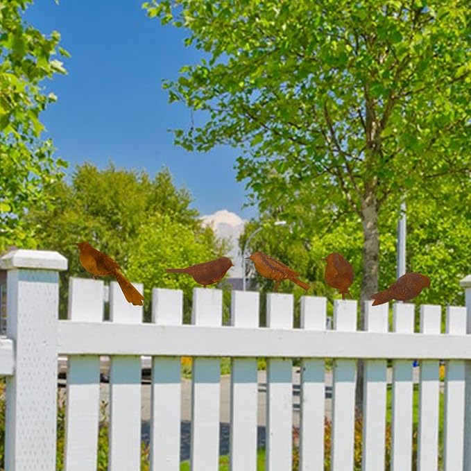 5PCS Metal Bird Silhouette with Rusty, Rusty Birds Decoration, Metal Birds Statues, Lifelike Patina Metal Birds Garden Ornaments Silhouette-VerdiqueGarden