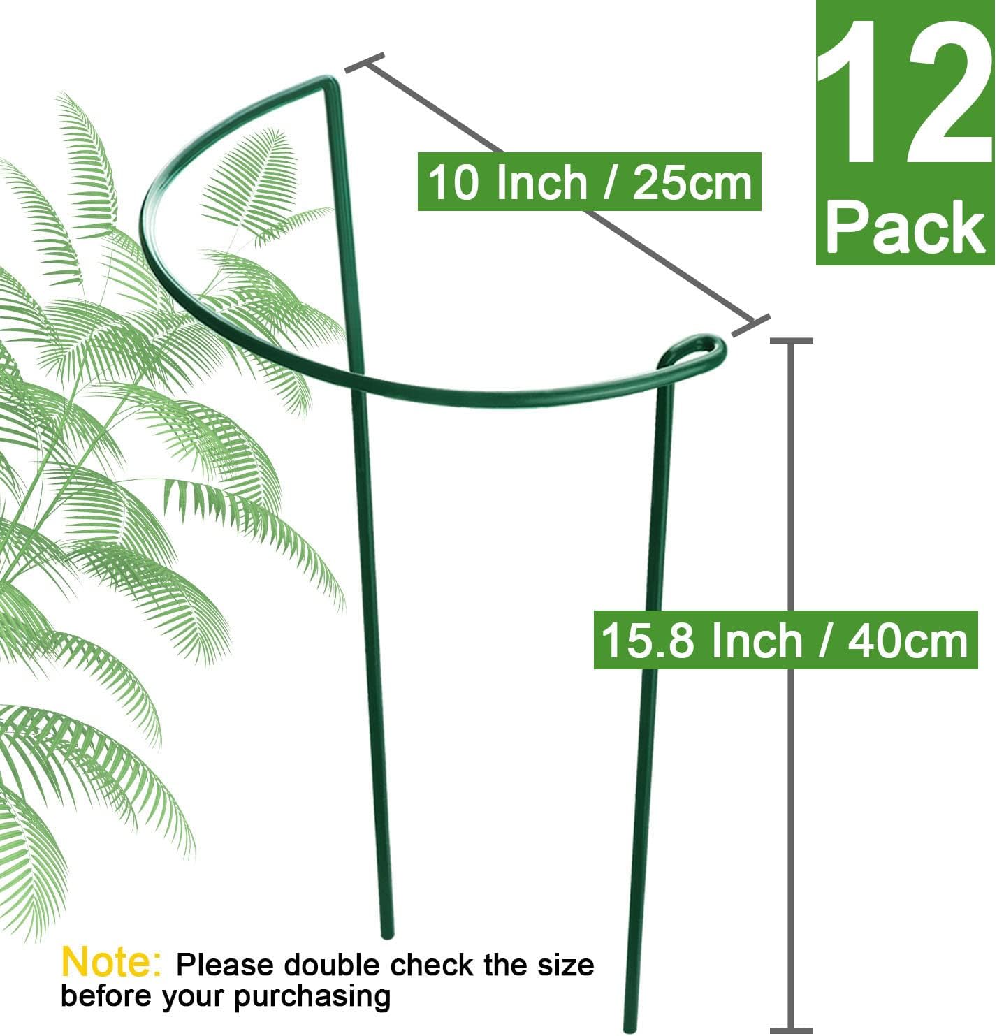HiGift 12 Pack Plant Stakes for Indoor Plants, Metal Garden Peony Support Cages, Outdoor Plant Supports Ring Prop, Large Plant Stake for Hydrangea,Rose,Flower,Vine,Potted Plants (10" W x 15.8" H)-VerdiqueGarden