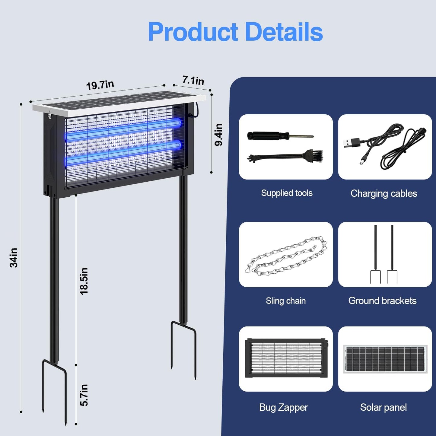 Solar Bug Zapper Outdoor, Powerful Mosquito Zapper, Electric Mosquito Killer Outdoor, Waterproof & Portable Fly Killer, Rechargeable Flying Insect Trap for Patio, Yard, Garden, Home, Camping, Black-VerdiqueGarden