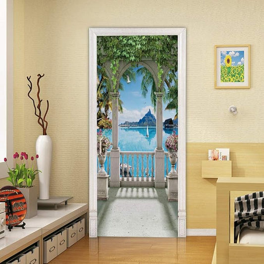 3D Door Stickers Murals - Landscape - Peel and Stick - Waterproof & Washable - Matt Finish - Modern Style - White - 34.6" x 78.7" - 2 Pieces-VerdiqueGarden