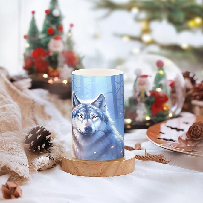 Flickering Flameless Candles, Wolf Winter Forest LED Candles with Remote Timer, Set of 2 Battery Operated Candle for Valentine Wedding Birthday-VerdiqueGarden