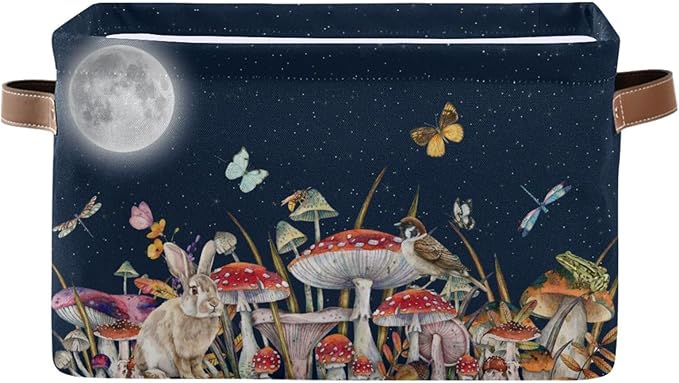Mushroom Rectangular Storage Basket Bird Butterfly Rabbit Moon Organizer Bin Shelf Baskets For Home Office Dorm-VerdiqueGarden