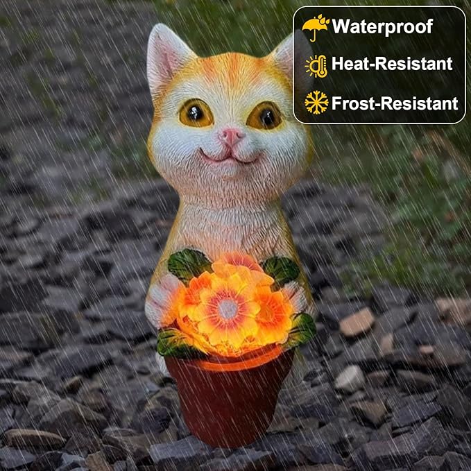 YODY Solar Garden Statues Outdoor Decor- Yard Decorations for Patio, Balcony, Backyard, Lawn Ornaments - Cat Statue with Flower Pot- Unique Cat Lover Gifts for Mom, Grandma, Women-VerdiqueGarden