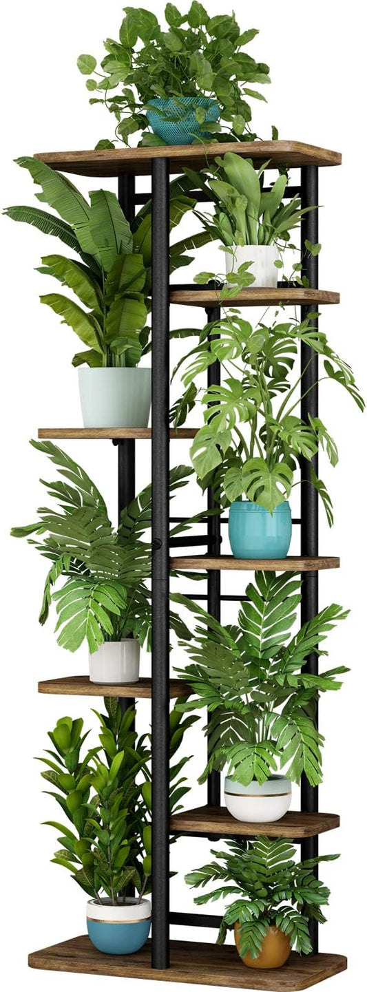 LINZINAR Plant Stand 7 Tier 8 Potted Multiple Flower Pot Holder Shelf Indoor Outdoor Planter Rack Storage Organizer for Patio Garden Corner Balcony Living Room (7 Tier-8 Potted, Black)-VerdiqueGarden