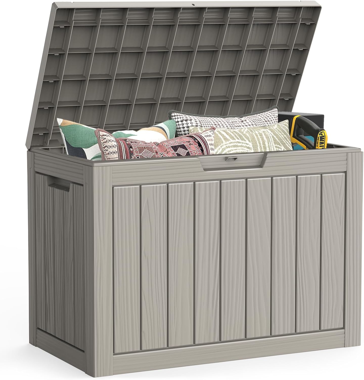 Outdoor Storage Box, 50 Gallon Waterproof Resin Deck Box, Storage Bin for Package Delivery, Patio Furniture Cushion, Garden Tools, Pool Accessories, Weatherproof and UV Resistant, Grey-VerdiqueGarden