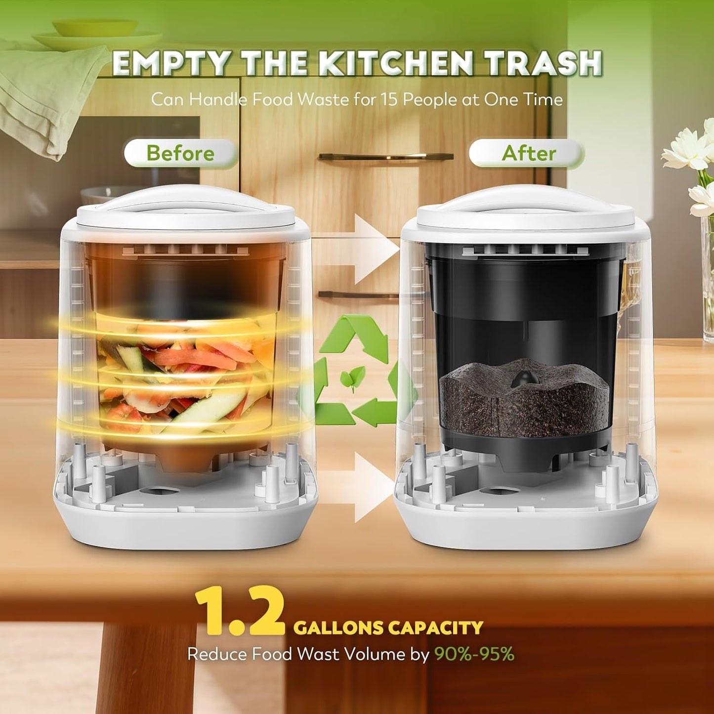 Electric Composter for Kitchen,4.2L Smart Compost Bin with 2 Carbon Filters,Quick Composting Machine Turn Food Waste to Fertilizer,Odorless/Auto-Cleaning/Outdoor&Indoor Countertop Food Waste Compost-VerdiqueGarden