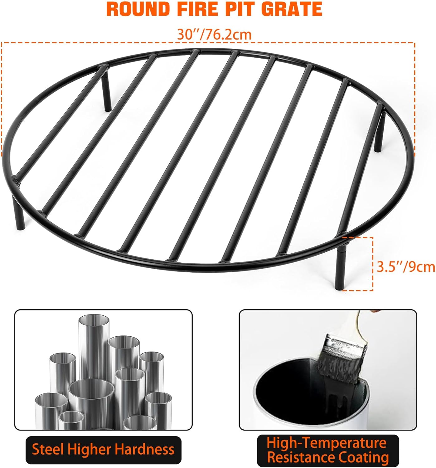 only fire Round Fire Pit Grate with 4 Legs for Outdoor Campfire Grill Cooking, 30 Inch-VerdiqueGarden