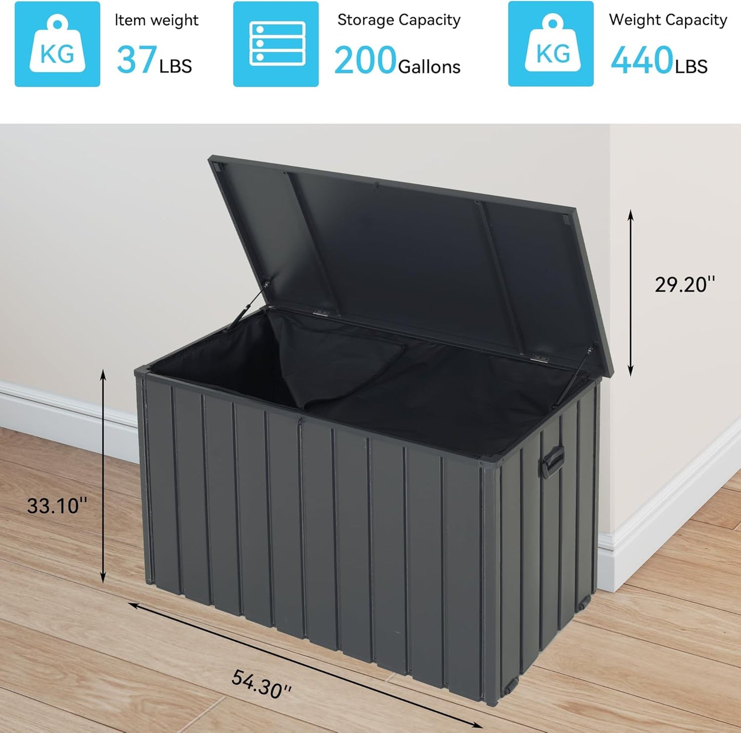 Outdoor Storage Box, 200 Gallon Metal Deck Box Built-in a Oxford Fabric Storage Bag, Lockable & Waterproof Outside Patio Storage Box for Cushions, Pillows, Tools, Pool Floats- Grey-VerdiqueGarden