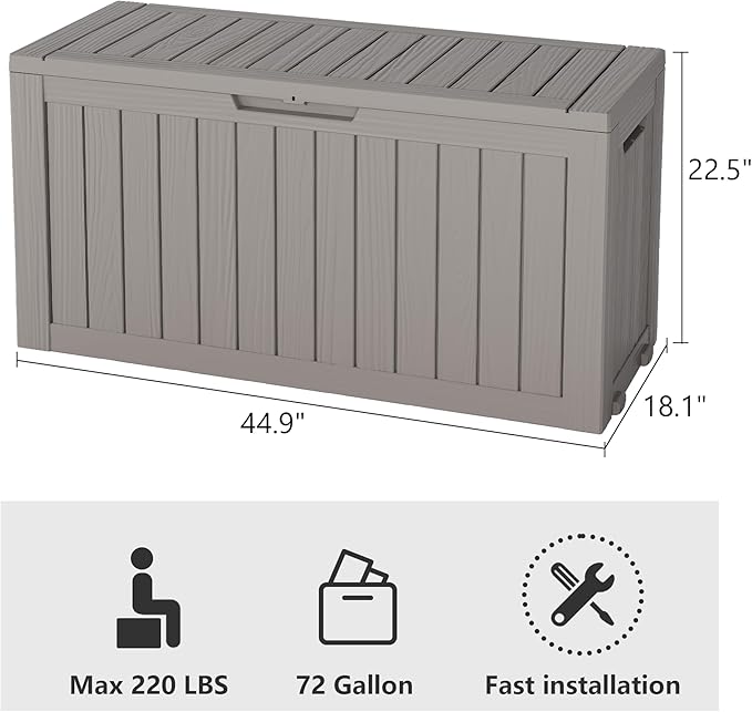 NUNU LAB 75 Gallon Outdoor Storage Box,Resin Large Sturdy Deck Box, Backyard Outside Storage Box Waterproof with Double Wall Panels,Garden Box,Package Delivery Outdoor Hose Storage Bin-VerdiqueGarden