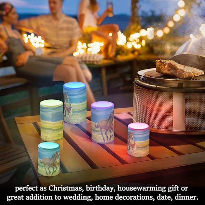 Flickering Flameless Candles, Beautiful Horses Summer Field LED Candles with Remote Timer, Set of 2 Battery Operated Candle for Valentine Wedding Birthday-VerdiqueGarden