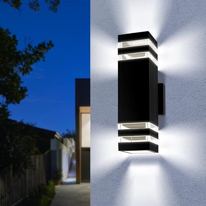 4 Pack LED Up Down Porch Wall Light, Modern Dusk to Dawn Outdoor Lighting, Aluminum IP65 Waterproof Exterior Light Fixture, Square Wall Light Sconce for Patio House-VerdiqueGarden