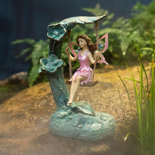 Garden Flower Fairy Outdoor Statue Decor Funny Swing Fairy Ornaments Figurines for Patio Lawn Yard Porch Outside Garden Gifts,9.05 Inches Tall ﻿ ﻿ ﻿-VerdiqueGarden