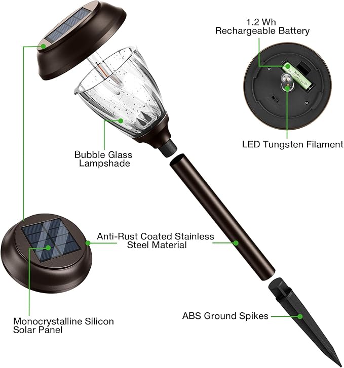 XMCOSY+ Solar Lights Pathway Outdoor - 2 LED Modes 10/25 LM Solar Powered Yard Garden Lighting, Waterproof IP65 Glass Stainless Steel Landscape Lights for Driveway Walkway Sidewalk Decor (Warm White)-VerdiqueGarden